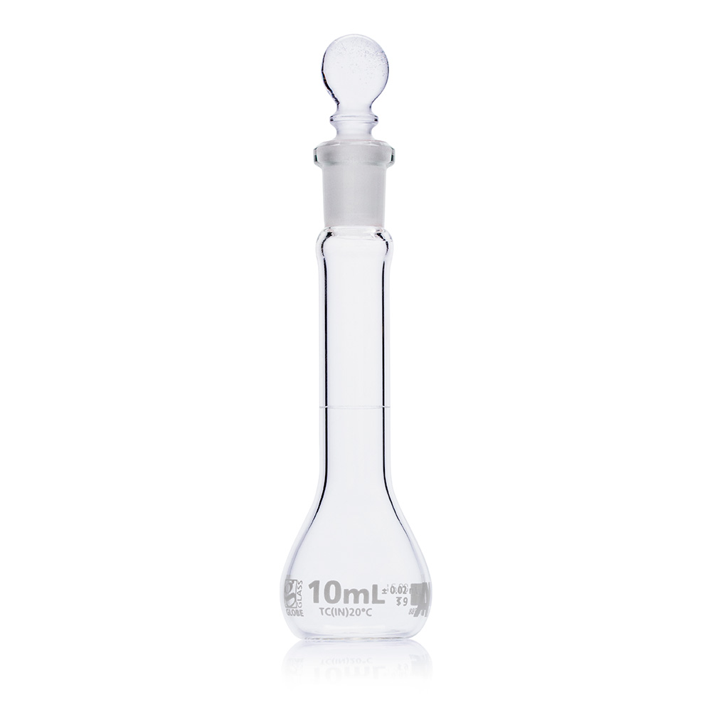 Globe Scientific Flask, Volumetric , Globe Glass, 10mL, Class A, To Contain (TC), ASTM E288, 6/Box Image